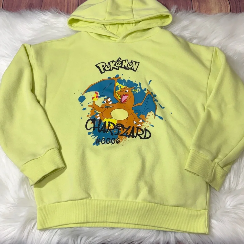 Pokemon Charizard Neon Yellow Graphic Hoodie - Boys Size 8-9 Yrs